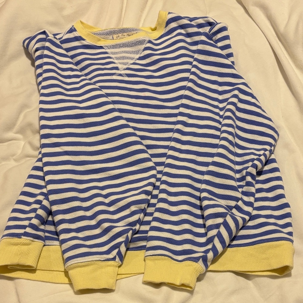 We The Free Blue and White Striped Sweater with Yellow Trim